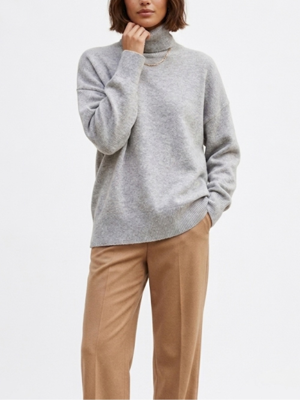 Aritzia Babaton Pure Cashmere Oversized Turtleneck Sweater - Heather Grey